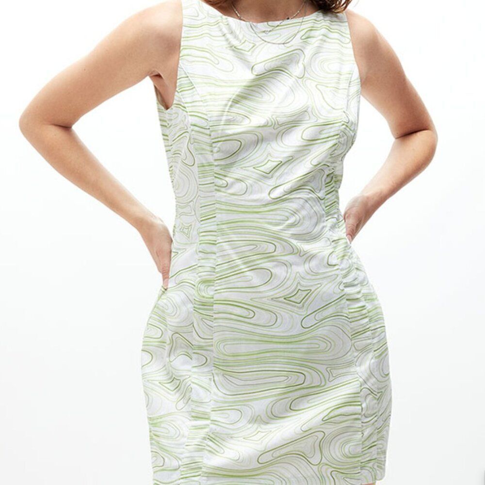 Charlie Holiday Abstract wave green and white Pricilla mini dress NWT
